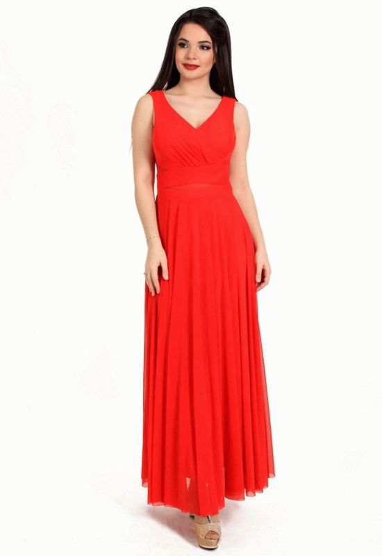 G 3057 Платье вечернее с просветом из евросетки на талии (красный)