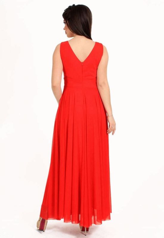 G 3057 Вечірнє плаття з просвітом з євросітки на талії (червоний)
