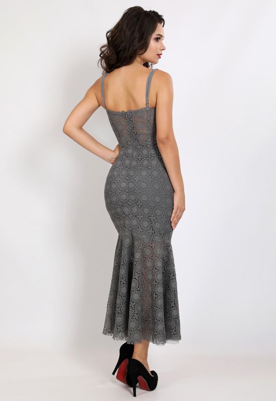G 3059 A Платье вечернее из гипюра-макраме с имитацией топа и юбки (графитовый)