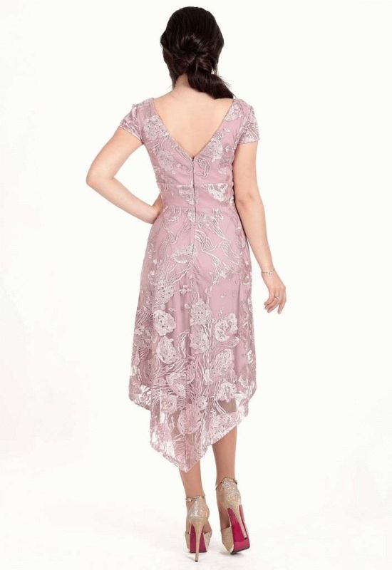 G 3067 Платье вечернее гипюровое с асимметричным низом (фрезовый)