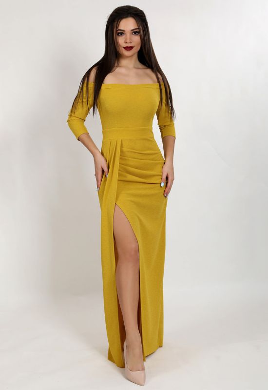 G 3100 Сукня з люриксового трикотажу з розрізом (лимонний)