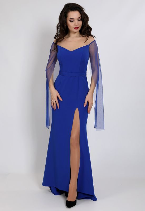 G 3125 Платье вечерне с рукавами из сетки (синий)