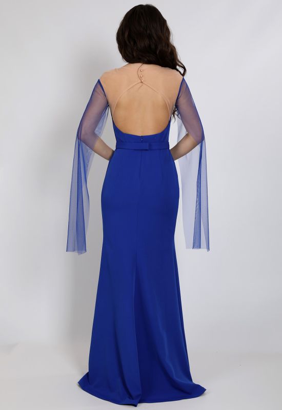 G 3125 Платье вечерне с рукавами из сетки (синий)