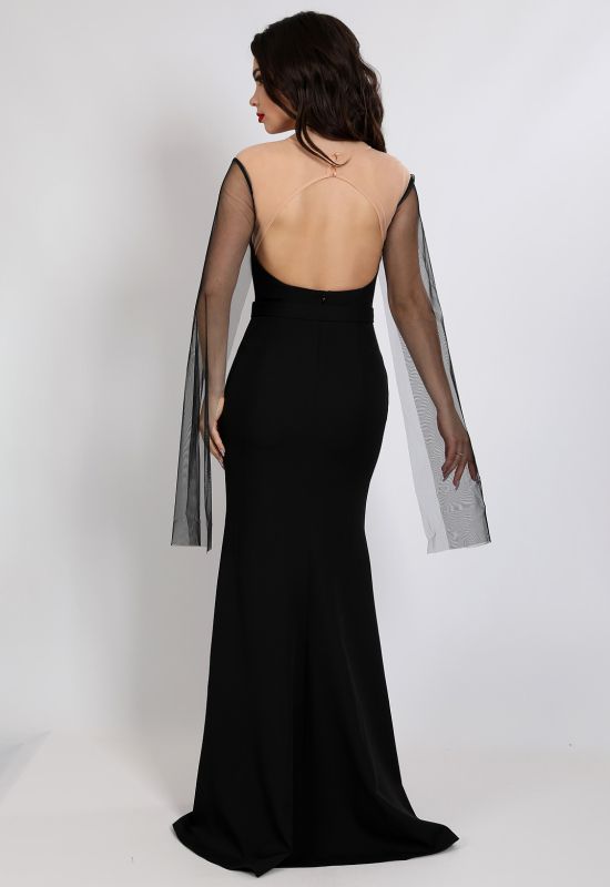 G 3125 Платье вечерне с рукавами из сетки (черный)