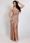G 3152 Платье вечернее из мягкой пайетки на сетке на брителях (персиковый)