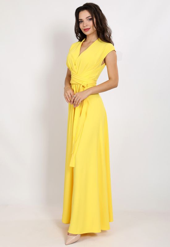 G 3166 Вечірня сукня з струминної тканини на запах (лимонний)