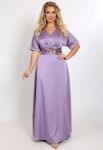 G 3172 A Платье вечернее из мягкого атласа с вышитым поясом (сиреневый)