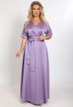 G 3172 Платье вечернее из мягкого атласа с поясом (сиреневый)
