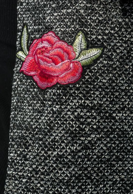 Кардиган женский меланж с цветочными нашивками 69PD920 (черный/серый/меланжевый)