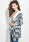 Кардиган женский на поясе легкий с капюшоном 64PD188 (синий/серый) Кардиган женский на поясе легкий с капюшоном 64PD188 (синий/серый)