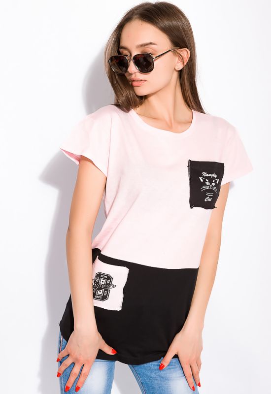 Хлопковая футболка с принтом на кармане 317F077 (розовый)