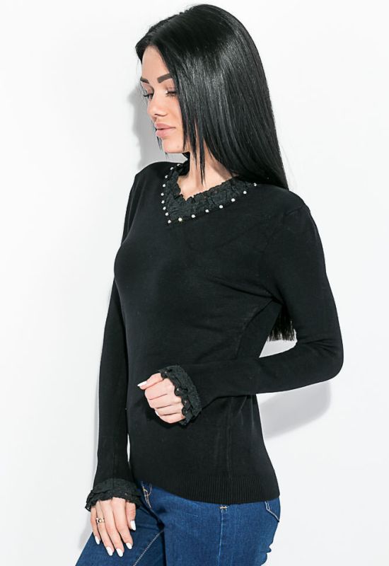 Кофта женская с кружевом на рукаве и вырезе 81PD8006 (черный)