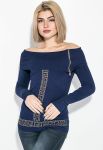 Кофта женская с спущенными плечами 81PD13346 (темно-синий) Кофта женская с спущенными плечами 81PD13346 (темно-синий)