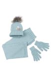 Комплект деткий для девочки шапка шарф и перчатки однотонный с декором 65PG5109 junior (голубой)