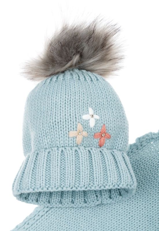 Комплект дитячий для дівчинки шапка шарф та рукавички однотонний з декором 65PG5109 junior (блакитний)