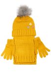 Комплект деткий для девочки шапка шарф и перчатки однотонный с декором 65PG5109 junior (горчичный)