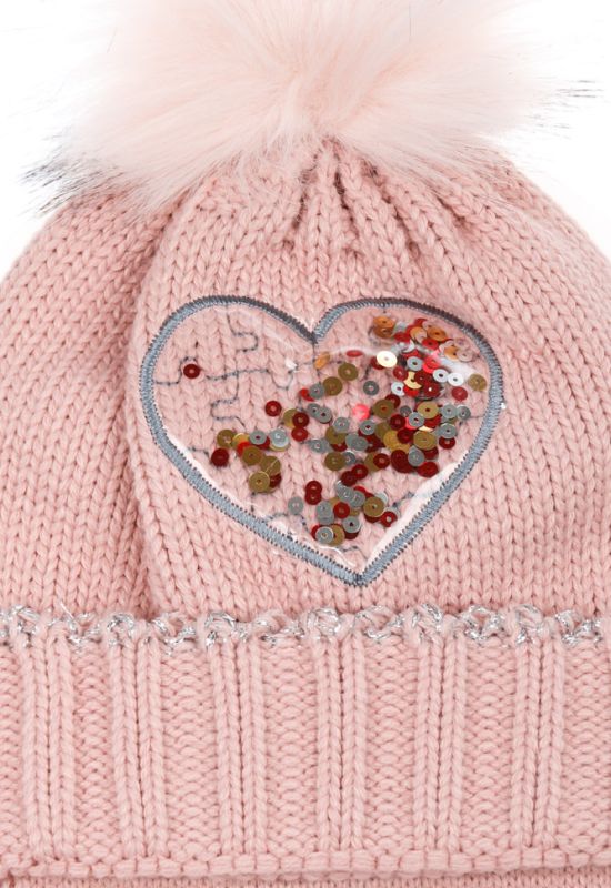Комплект дитячий для дівчинки шапка шарф та рукавички з декором «Серце» 65PG5117 junior (пудра)
