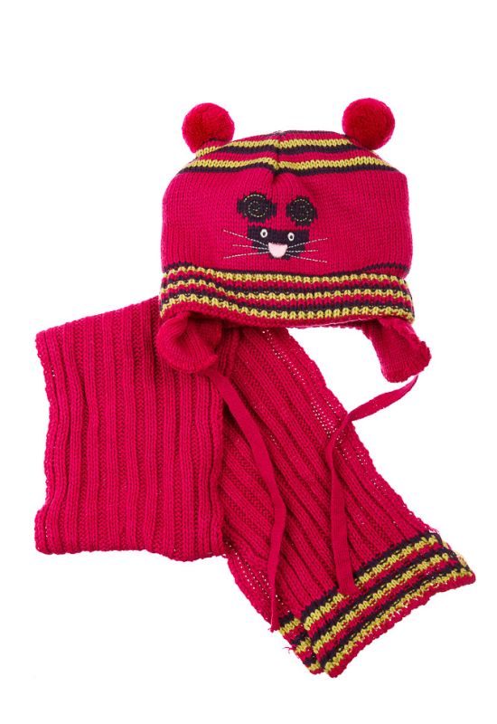 Комплект дитячий для дівчинки шапка та шарф з нашивкою «Мишка» 65PG0010 junior (малиновий)