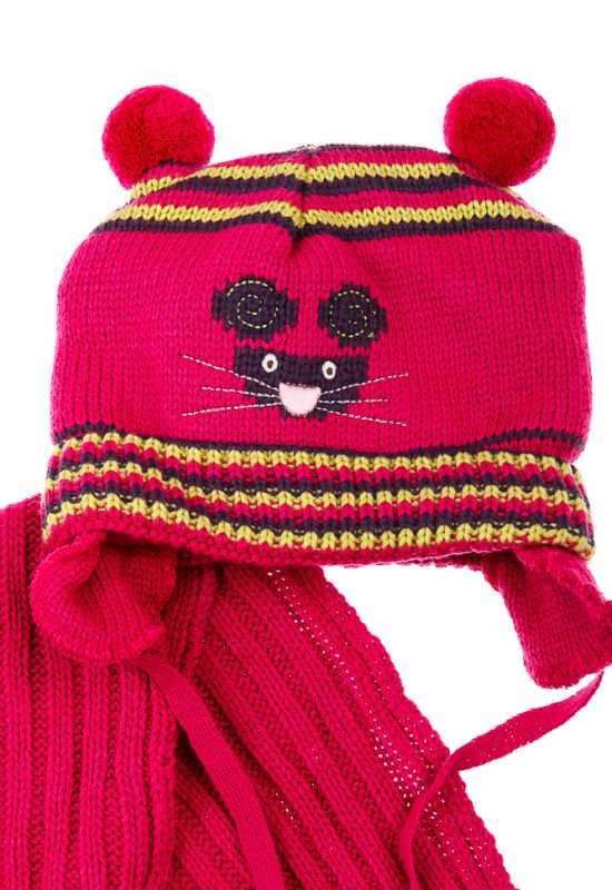 Комплект дитячий для дівчинки шапка та шарф з нашивкою «Мишка» 65PG0010 junior (малиновий)