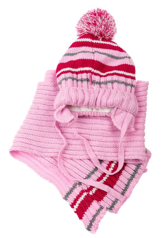 Комплект дитячий для дівчинки шапка та шарф в смужку 65PG0009 junior (рожевий)