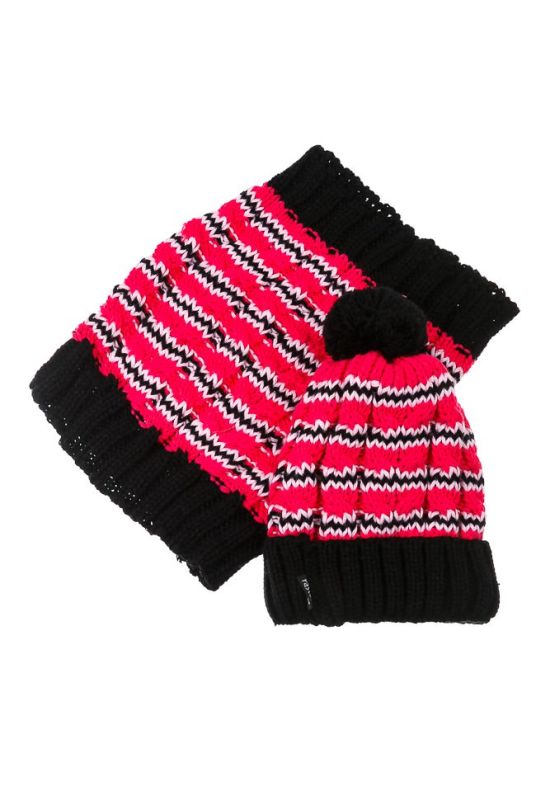 Комплект дитячий для дівчинки шапка та шарф в смужку 65PG19-047 junior (чорний/малиновий)