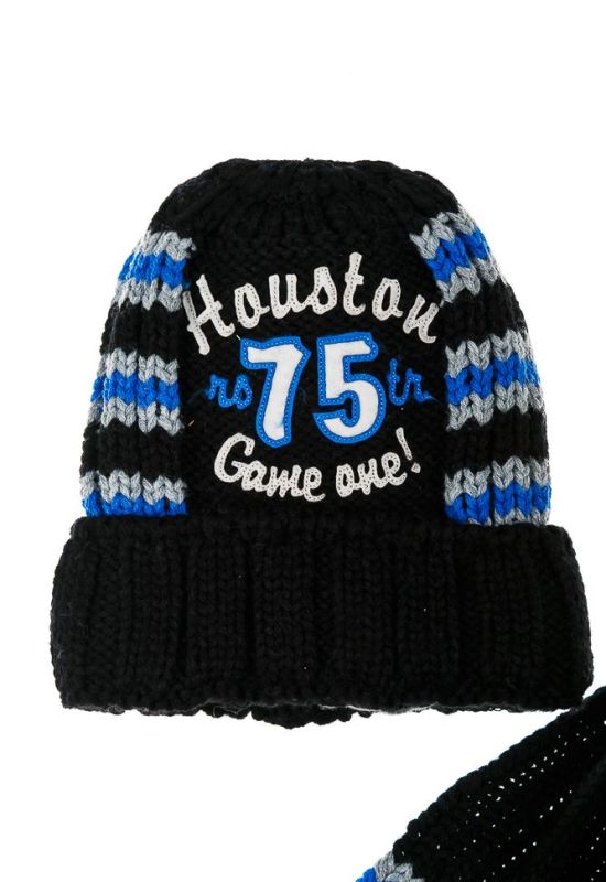 Комплект дитячий для хлопчика шапка та шарф з нашивкою номера 65PB15-032 junior (чорний/синій)