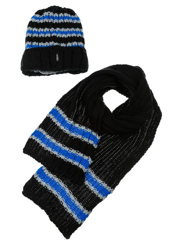Комплект дитячий для хлопчика шапка та шарф з нашивкою номера 65PB15-032 junior (чорний/синій)