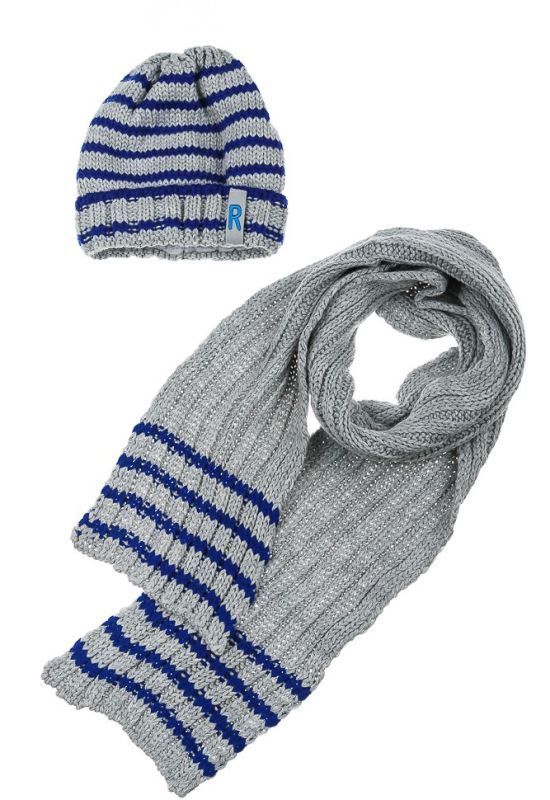 Комплект дитячий для хлопчика шапка та шарф у смужку 65PB0006 junior (сірий/синій)