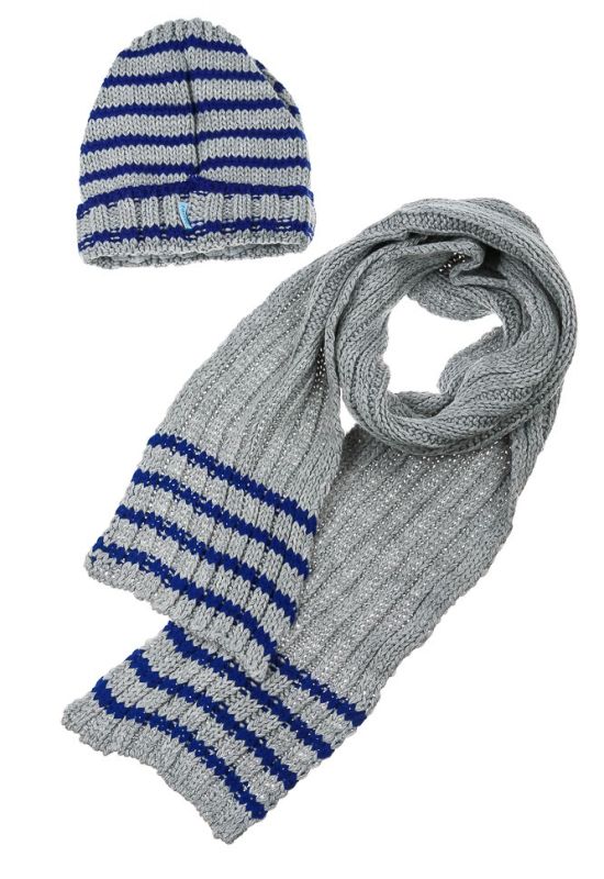 Комплект дитячий для хлопчика шапка та шарф у смужку 65PB0006 junior (сірий/синій)