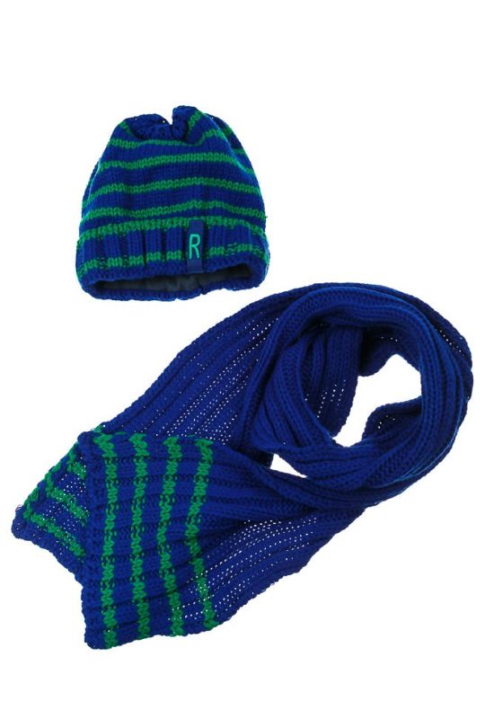 Комплект детский для мальчика шапка и шарф в полоску 65PB0006 junior (синий/зеленый)