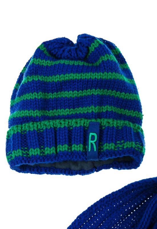 Комплект детский для мальчика шапка и шарф в полоску 65PB0006 junior (синий/зеленый)