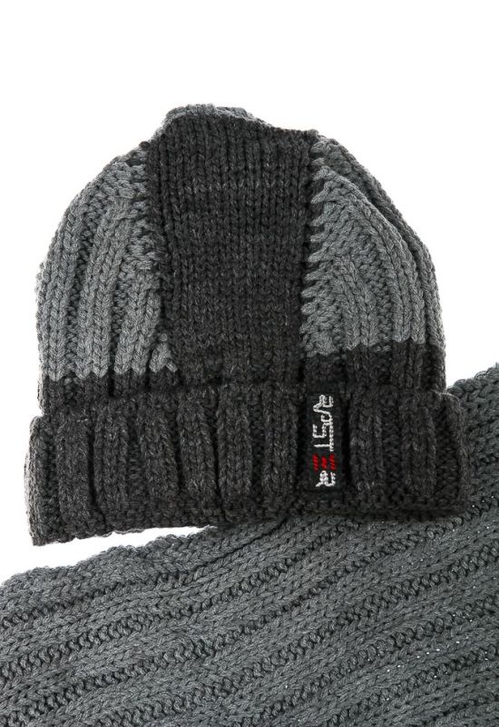 Комплект дитячий для хлопчика шапка та шарф у темному відтінку 65PB13-001 junior (графітовий/сірий)