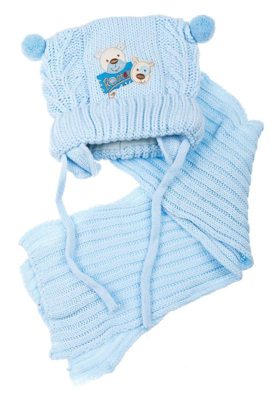 Комплект дитячий шапка та шарф з ведмедиками 65P13-034 junior (блакитний)