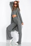 Комплект кардиган топ и штаны женский с люрексом 120PSS009 (серый/меланжевый)
