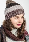 Комплект універсальний шарф шапка в смужку 65P3561 (бордовий/коричневий) Комплект універсальний шарф шапка в смужку 65P3561 (бордовий/коричневий)