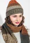 Комплект универсальный шарф шапка в полоску 65P3561 (хаки/терракотовый) Комплект универсальный шарф шапка в полоску 65P3561 (хаки/терракотовый)