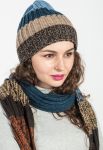 Комплект универсальный шарф шапка в полоску 65P3561 (коричневый/синий) Комплект универсальный шарф шапка в полоску 65P3561 (коричневый/синий)