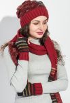Комплект жіночий шапка шарф та мітенки в смужку 65PF3062 (бордовий/коричневий) Комплект жіночий шапка шарф та мітенки в смужку 65PF3062 (бордовий/коричневий)