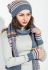 Комплект жіночий шапка шарф та мітенки в смужку 65PF3062 (індиго/сірий)