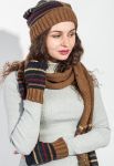 Комплект женский шапка шарф и митенки в полоску 65PF3062 (коричневый/синий) Комплект женский шапка шарф и митенки в полоску 65PF3062 (коричневый/синий)