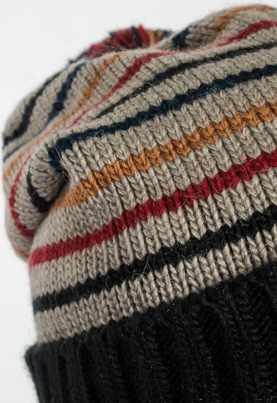 Комплект женский шапка шарф и митенки в полоску 65PF3062 (черный/серый)