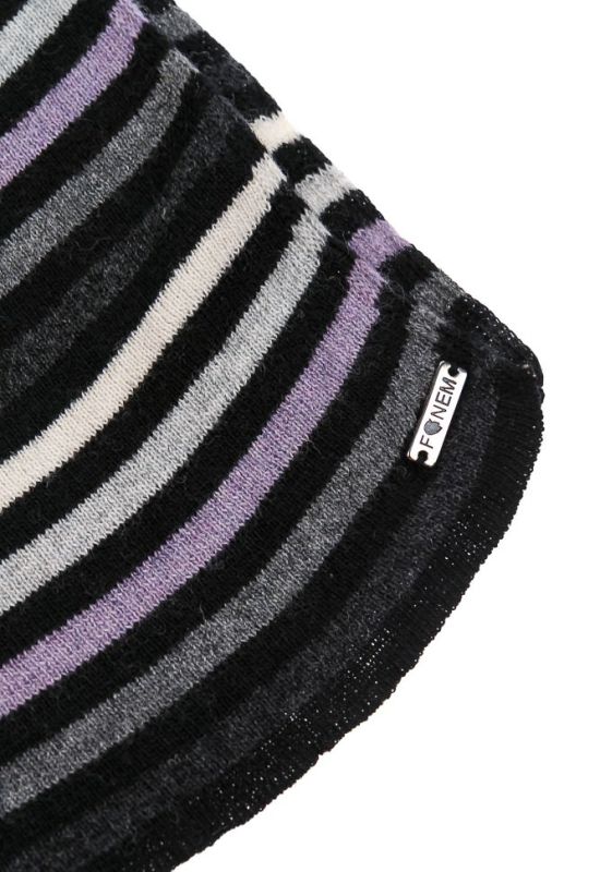 Комплект жіночий шапка шарф в смужку 65PF3225 (чорний/сірий)