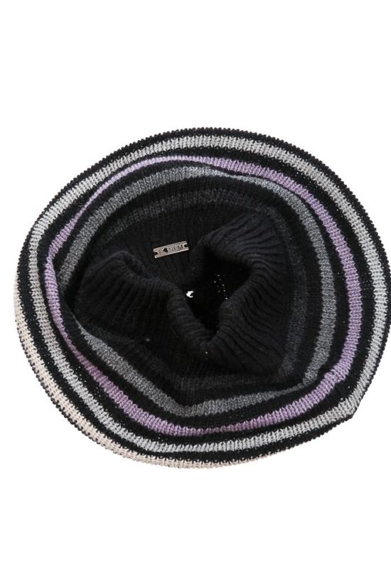 Комплект жіночий шапка шарф в смужку 65PF3225 (чорний/сірий)