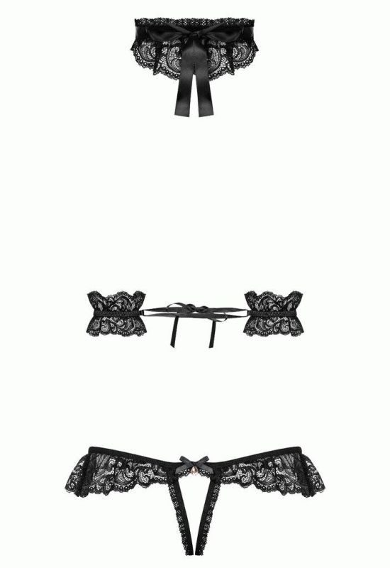 Комплект Obsessive 830-SEA-1 crotchless thong+cuffs+mask (черный)