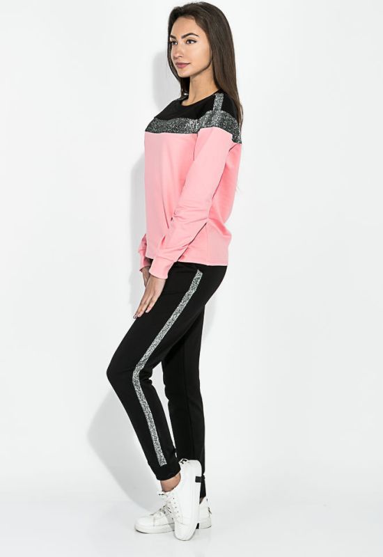 Костюм спортивный женский с люрексом 70PD5030 (черный/розовый)