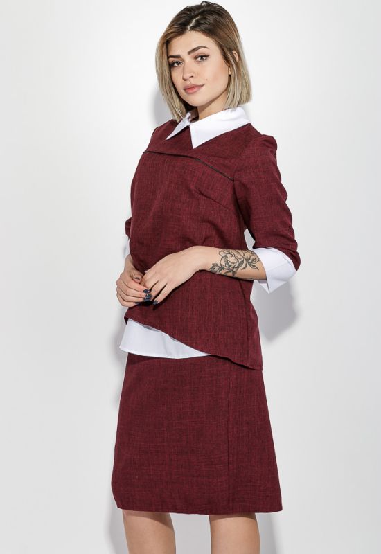 Костюм женский блузка и юбка батал деловой имитация двойки 74PD307 (марсала/меланжевый)