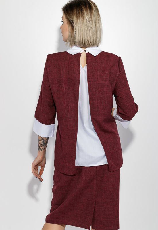 Костюм женский блузка и юбка батал деловой имитация двойки 74PD307 (марсала/меланжевый)