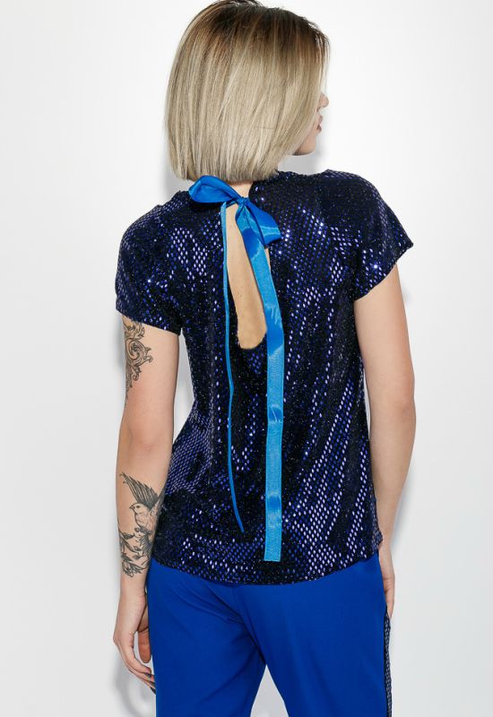 Костюм женский брюки блузка праздничный с завязками на спине 76PD1111 (электрик/фиолетовый)