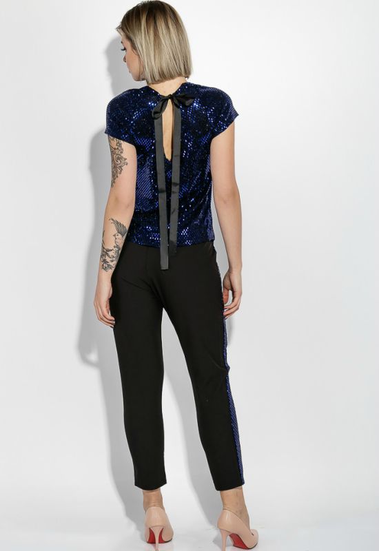 Костюм жіночий брюки блузка святковий із зав'язками на спині 76PD1111 (чорний/фіолетовий)