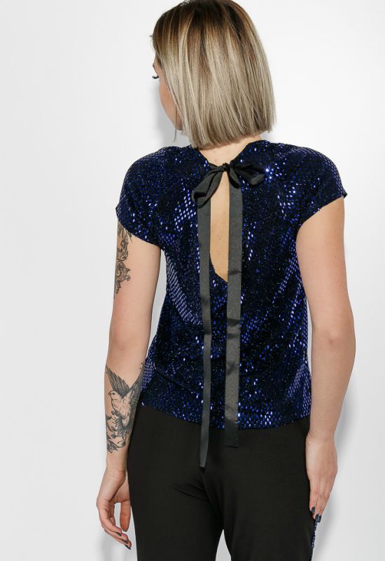 Костюм жіночий брюки блузка святковий із зав'язками на спині 76PD1111 (чорний/фіолетовий)